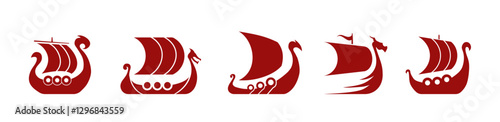 A Scandinavian flag-themed longship logo with marine elements, including a dragon prow, sail, and shields, representing Nordic mythology and history.