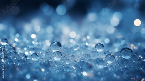 Wallpaper Mural Macro Shot of Water Droplets on a Surface with Cool Blue Bokeh, Creating a Refreshing and Dreamy Atmosphere Torontodigital.ca