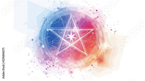 The image presents a stylized pentagram, a five-pointed star, rendered in a luminous, glowing style.  The pentagram is centrally positioned and is composed of bright lines with a subtle, radiant
