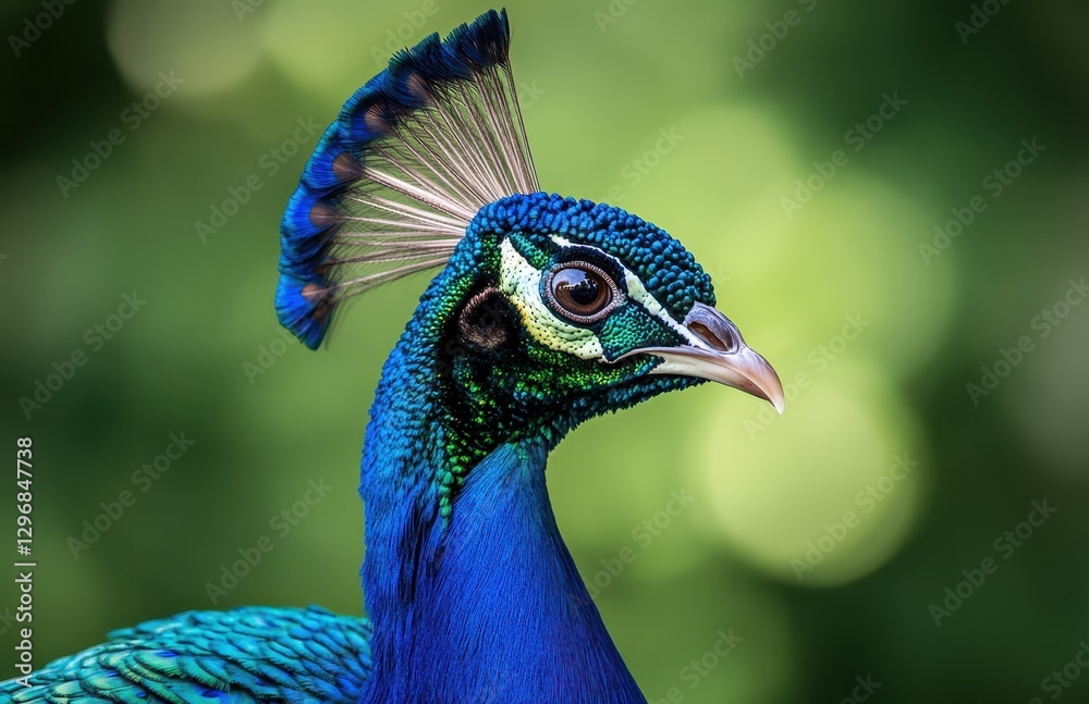 Majestic close-up of a peacock showcasing vibrant feathers and intricate patterns against a blurred natural background, highlighting the beauty of wildlife Majestic close-up of a peacock showcasing vibrant feathers and intricate patterns against a blurred natural background, highlighting the beauty of wildlife