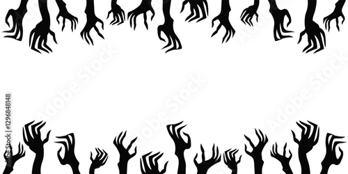 Minimalistic silhouette of ghostly hands with claws, evoking Halloween fear and spooky darkness.