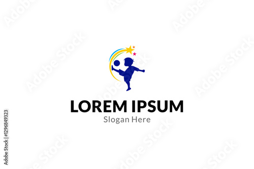 little boy soccer logo in silhouette style decorated colorful stars flat design