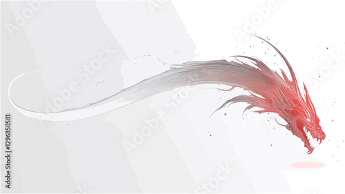 The image is a digital rendering of an abstract dragon. The dragon is primarily red, with a white, fluid-like tail that trails behind it. The body of the dragon is composed of what appears to be a