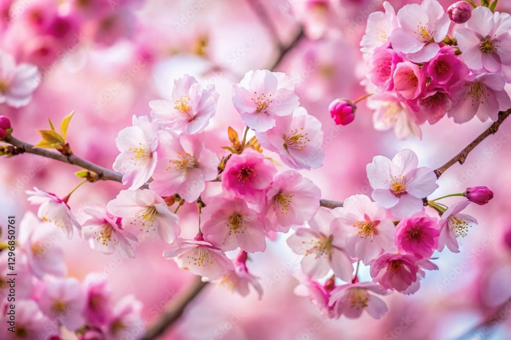 Stunning Pink Cherry Blossom Branches on White, Low Light Photography, Beautiful Sakura Blooms Stunning Pink Cherry Blossom Branches on White, Low Light Photography, Beautiful Sakura Blooms