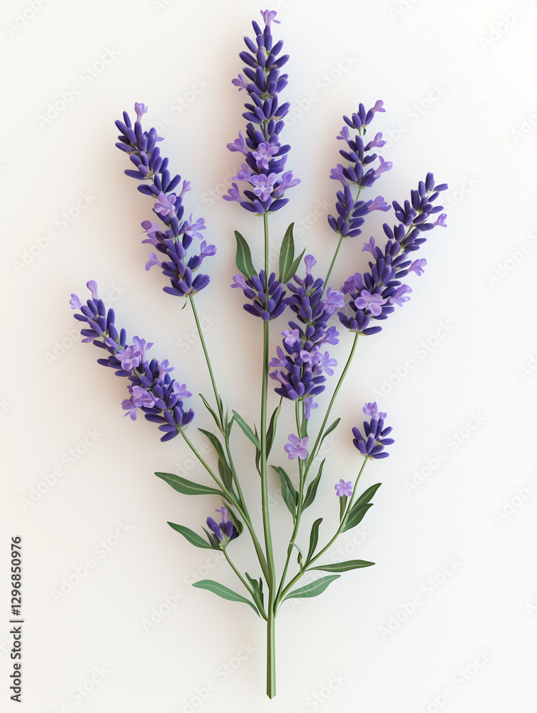 Fototapeta premium a lavender sprig isolated on a white background with soft natural shadows