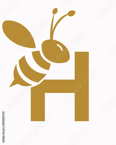 Initial Bee Logo On Letter H For Honey Bee Symbol