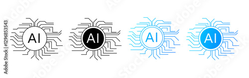 A minimalistic blue AI logo with a circular circuit design, symbolizing algorithms, cybernetics, and futuristic innovation for digital systems and modern business.