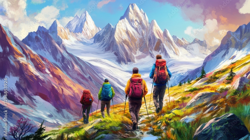 Fototapeta premium Adventure Hiking Through Stunning Mountain Landscapes