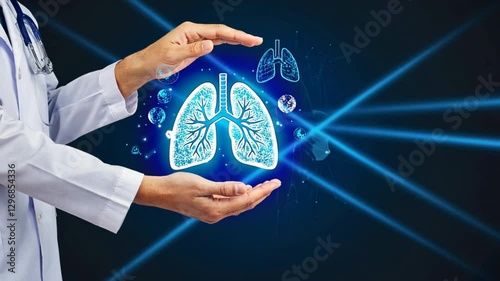 Doctor with Hands Showcasing Digital Lung Anatomy Illustration