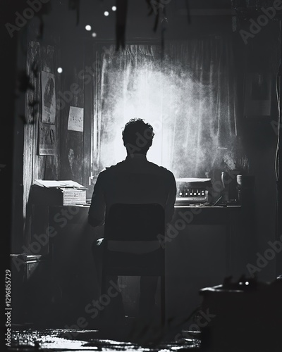 A Silhouetted Man Sits Alone Before A Window