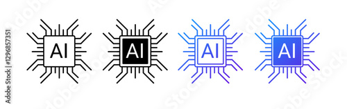 A minimalistic AI logo featuring a futuristic chip design with circuit patterns, symbolizing algorithms, innovation, and digital systems, ideal for modern tech businesses.