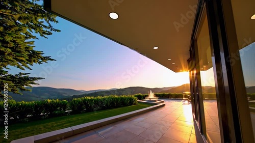 Modern House Terrace with Scenic Sunset View