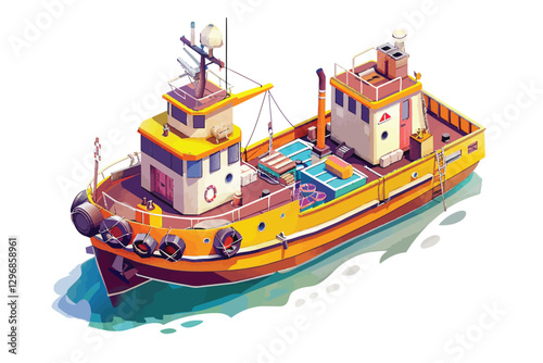 isometric cargo ship isolated