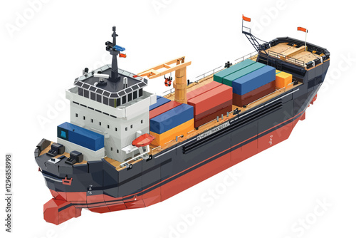 isometric cargo ship with containers isolated