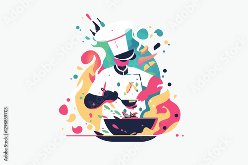 Restaurant chef character creating signature dish isolated