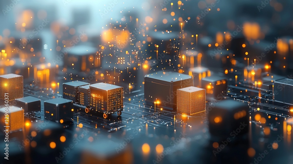 Fototapeta premium Exploring advanced technology concepts in urban environments digital visualization futuristic atmosphere close-up perspective