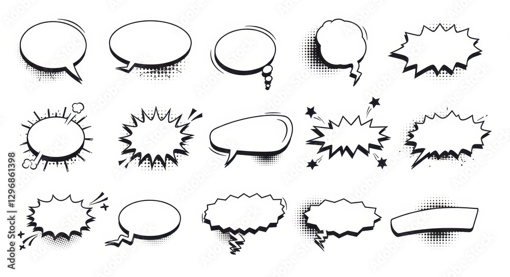 Fototapeta premium Collection of Comic Book Speech Bubbles and Text Boxes