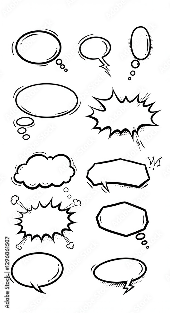 Fototapeta premium Collection of Various Comic Book Speech Bubbles and Dialog Boxes