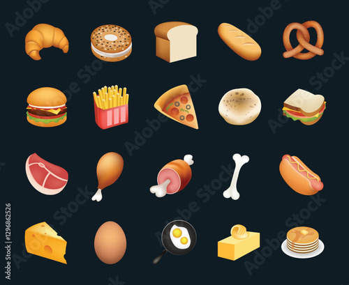 Bread and Bakery product emoji vector illustration set