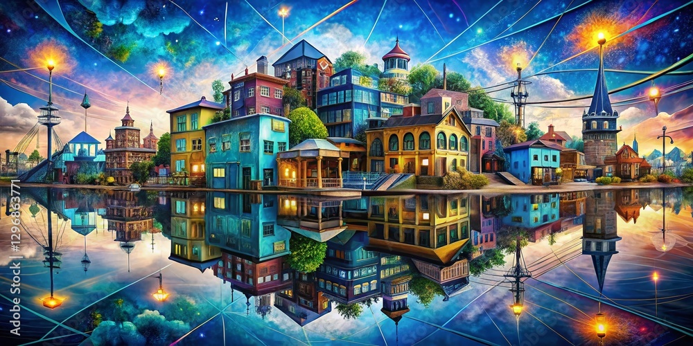 Obraz premium Surreal Blueprint Map: Eastville, Virginia - Dreamlike Cityscape