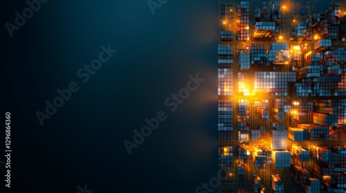 Dynamic cargo shipping operations in industrial ports futuristic environment digital art composition aerial perspective conceptual visualization