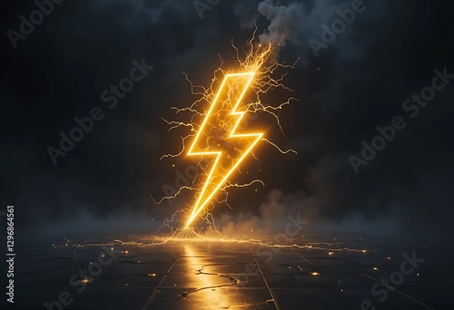 A Powerful Electric yellow Lightning Bolt High Energy Symbol with Glowing Sparks