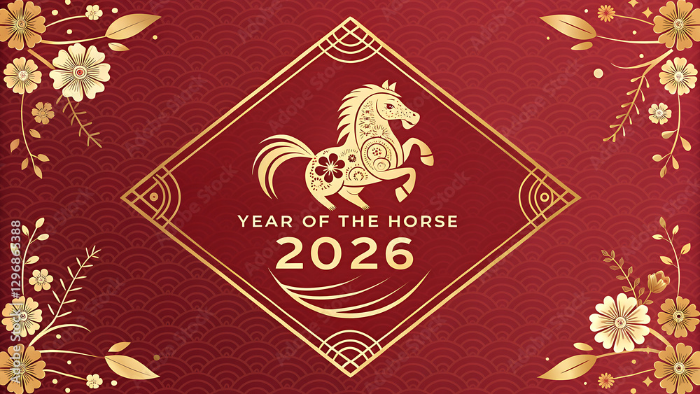 Chinese new year 2026 year of the horse with red background Chinese new year 2026 year of the horse with red background