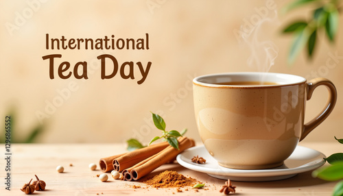 Cup of steaming tea celebrating International Tea Day