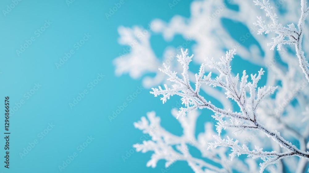 A close-up of delicate frost on a branch against a soft blue background, creating a serene winter atmosphere. A close-up of delicate frost on a branch against a soft blue background, creating a serene winter atmosphere.
