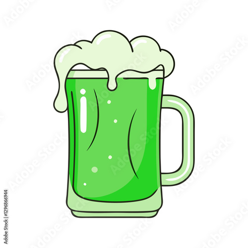 Green beer mug with frothy foam, A green beer mug with frothy foam, ideal for St. Patrick's Day or festive celebration themes.
