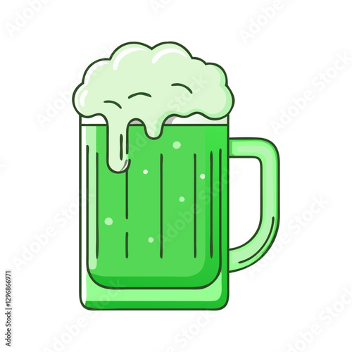 Green beer mug with frothy foam, A green beer mug with frothy foam, ideal for St. Patrick's Day or festive celebration themes.
