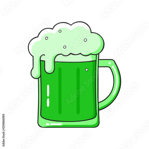 Green beer mug with frothy foam, A green beer mug with frothy foam, ideal for St. Patrick's Day or festive celebration themes.
