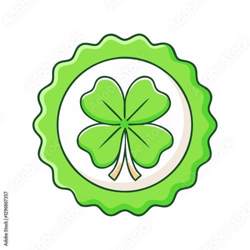 Green shamrock award ribbon icon, A bright green ribbon with a shamrock symbol, ideal for St. Patrick's Day or recognition and achievement themes.
