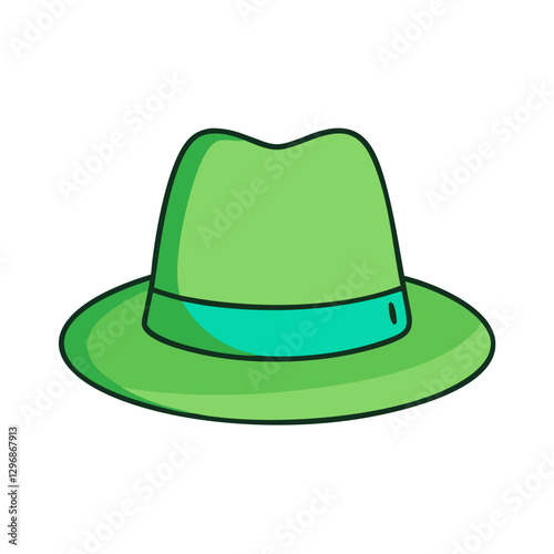 Green Fedora Hat Icon Illustration, A simple and vibrant green fedora hat illustration, perfect for fashion, style, and accessory-themed designs.
