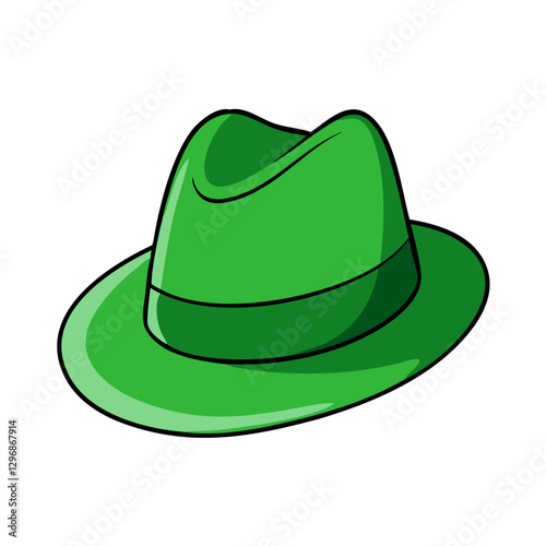 Green Fedora Hat Icon Illustration, A simple and vibrant green fedora hat illustration, perfect for fashion, style, and accessory-themed designs.
