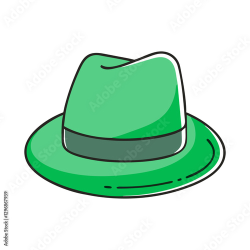 Green Fedora Hat Icon Illustration, A simple and vibrant green fedora hat illustration, perfect for fashion, style, and accessory-themed designs.
