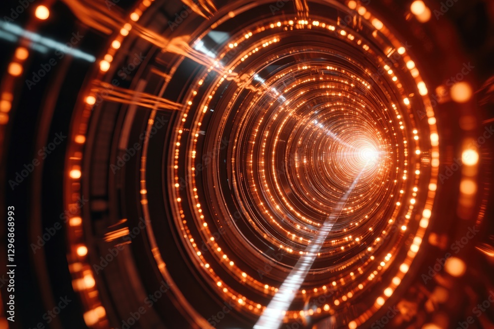 Obraz premium Mesmerizing tunnel of light, swirling patterns, glowing orbs cre