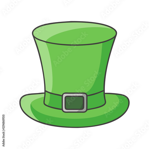 Green top hat with buckle and shiny finish, A vibrant green top hat with a buckle and shiny finish, typically used for St. Patrick's Day or festive celebrations.
