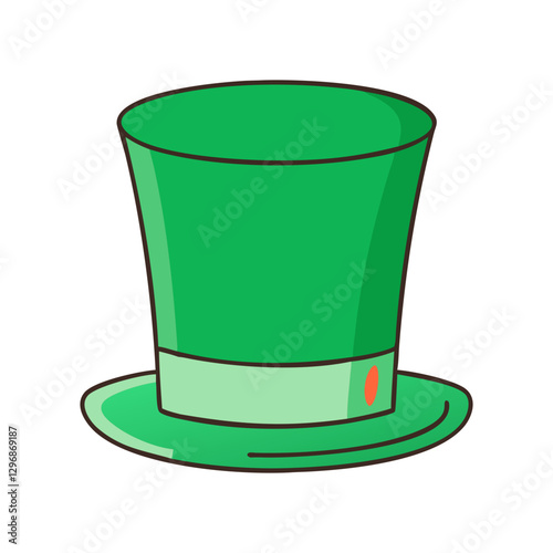 Green top hat with band and decoration, A colorful illustration of a green top hat featuring a decorative band, typically used for festive occasions or St. Patrick's Day.
