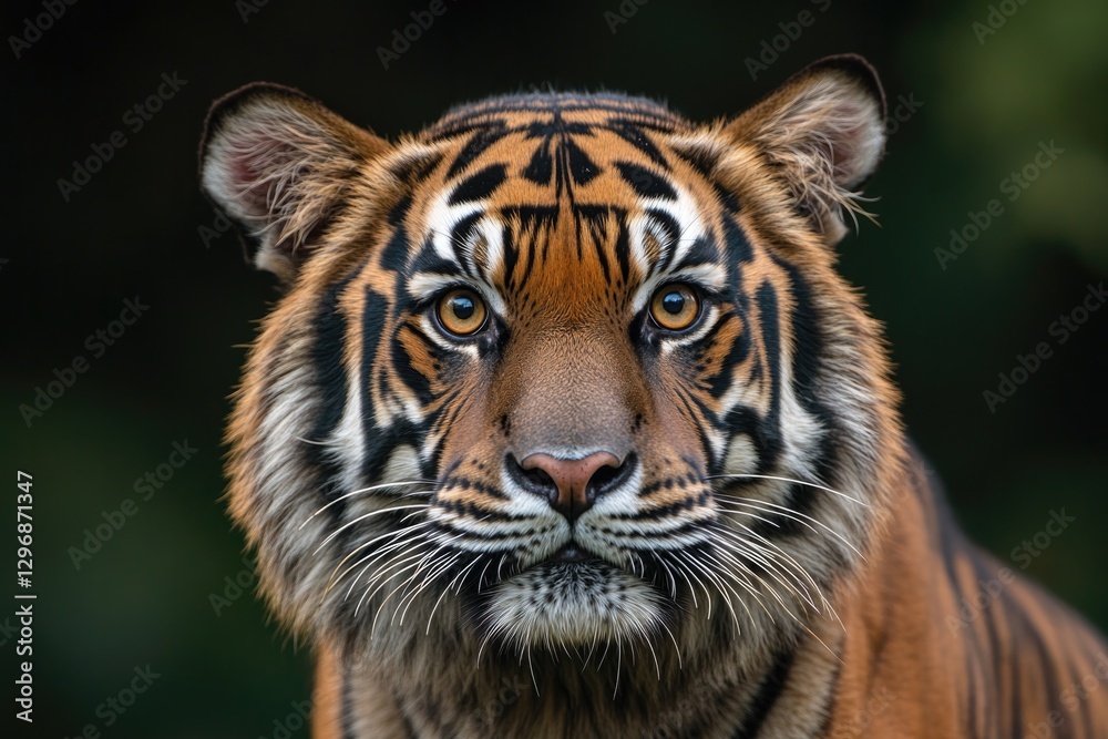 Fototapeta premium Majestic tiger portrait showcasing striking fur patterns and int