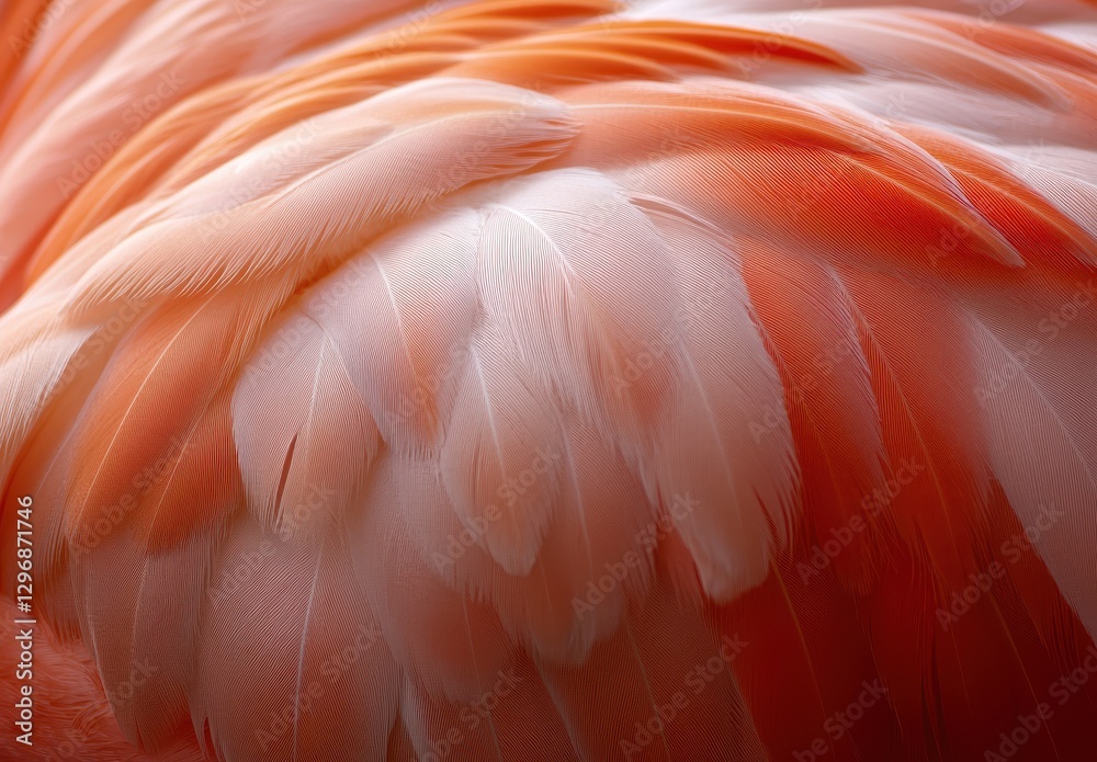 Fototapeta premium Close-up View of Delicate Pink and White Feathers of a Flamingo Showcasing Nature's Intricate Patterns and Textures in Stunning Detail