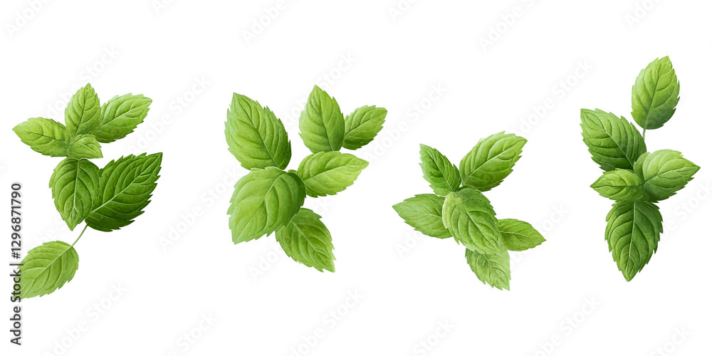 Mint leaves isolated on a transparent background, cutout in a PNG file. Mint leaves isolated on a transparent background, cutout in a PNG file.
