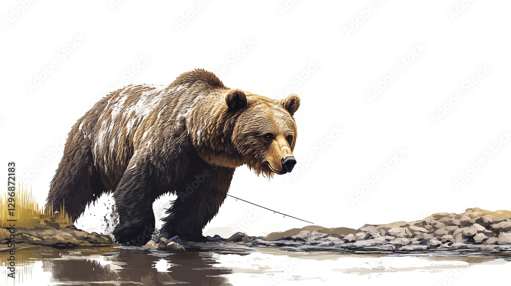 Fototapeta premium A brown bear walking near the water's edge.