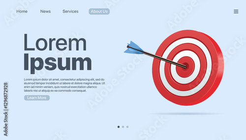Target landing page, dart, banner business 3d icon vector illustration