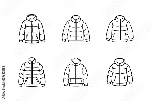 puffer jacket sketch icon line art vector illustration