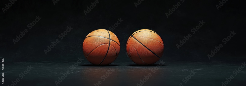 Fototapeta premium There are two basketballs that are resting on a black cloth surface
