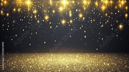 Wallpaper Mural Golden glitter particles and lights shine over a dark background scene Torontodigital.ca