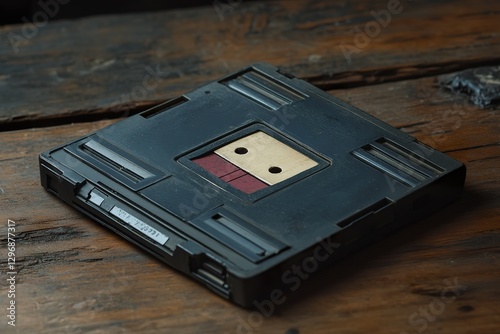 Dusty Vintage Video Cassette on Wooden Surface photo