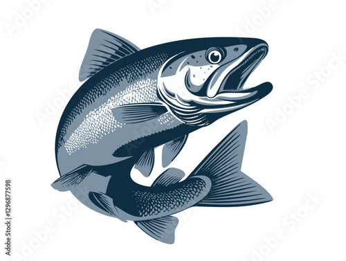 Obraz na płótnie Vector illustration of a leaping fish with water splash, designed in a bold, stylized graphic style with blue tones. Generative by Ai w salonie