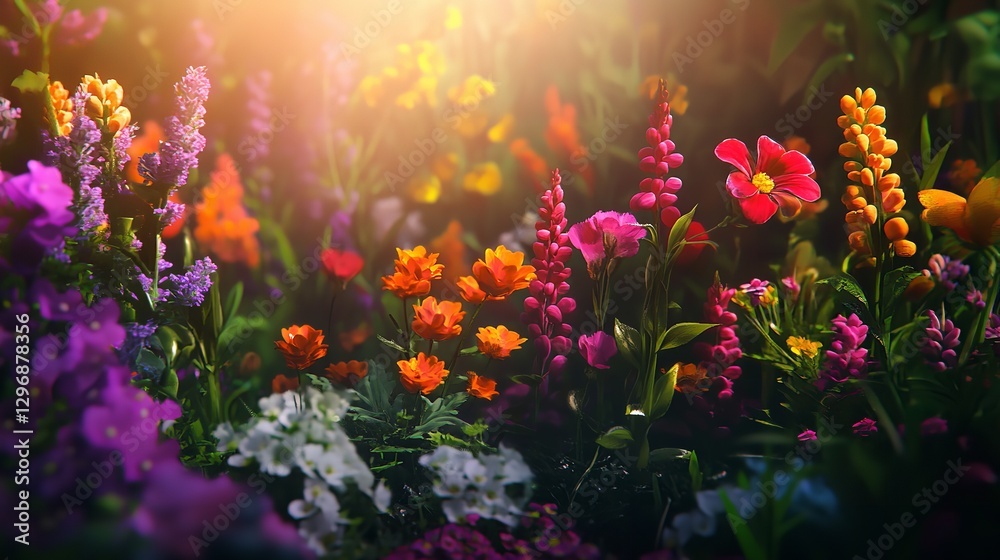 Naklejka premium Vibrant Floral Arrangement with Sunlight Filtering Through